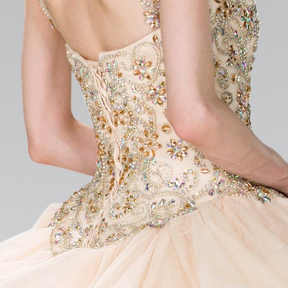 NEW FLOOR LENGTH SLEEVELESS TULLE BALL GOWN EMBROIDERED WITH RHINESTONES GL2378 - Picture 11 of 12